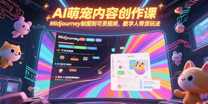 AI萌宠内容创作课，Midjourney制图到可灵视频，数字人带货玩法网络赚钱,项目资源网,副业资源网,兼职项目,网赚课程-副业赚钱-互联网创业-独家轻创IP小蜜蜂网创