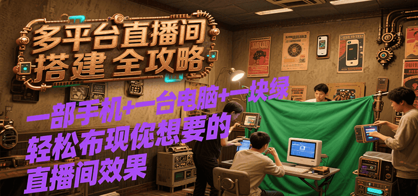 多平台直播间搭建全攻略，一部手机+一台电脑+一块绿布轻松实现你想要的直播间效果网络赚钱,项目资源网,副业资源网,兼职项目,网赚课程-副业赚钱-互联网创业-独家轻创IP小蜜蜂网创