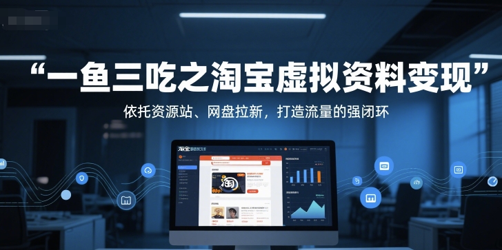 一鱼三吃之淘宝虚拟资料变现，依托资源站、网盘拉新，打造流量的强闭环网络赚钱,项目资源网,副业资源网,兼职项目,网赚课程-副业赚钱-互联网创业-独家轻创IP小蜜蜂网创
