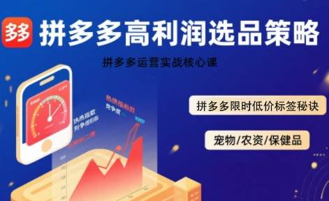 拼多多选品暴利技术实战课，拼多多高利润选品策略，拼多多限时低价标签秘诀网络赚钱,项目资源网,副业资源网,兼职项目,网赚课程-副业赚钱-互联网创业-独家轻创IP小蜜蜂网创