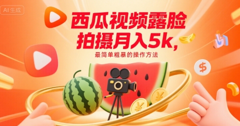 西瓜视频露脸拍摄月入5k，最简单粗暴的操作方法网络赚钱,项目资源网,副业资源网,兼职项目,网赚课程-副业赚钱-互联网创业-独家轻创IP小蜜蜂网创