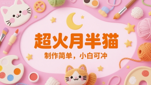 超火月半猫，制作简单，小白可冲网络赚钱,项目资源网,副业资源网,兼职项目,网赚课程-副业赚钱-互联网创业-独家轻创IP小蜜蜂网创