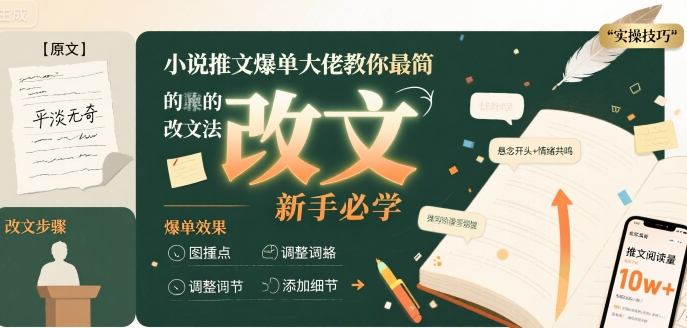 小说推文爆单大佬教你最简单的改文方法实操课，新手必学网络赚钱,项目资源网,副业资源网,兼职项目,网赚课程-副业赚钱-互联网创业-独家轻创IP小蜜蜂网创