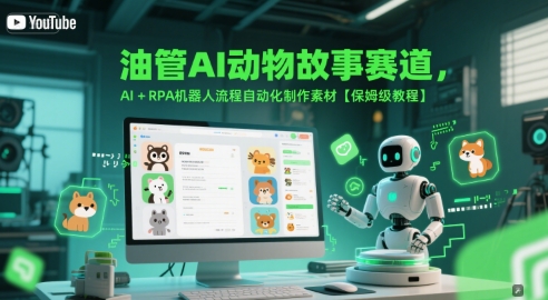 油管AI动物故事赛道，AI+RPA机器人流程自动化制作素材【保姆级教程】网络赚钱,项目资源网,副业资源网,兼职项目,网赚课程-副业赚钱-互联网创业-独家轻创IP小蜜蜂网创