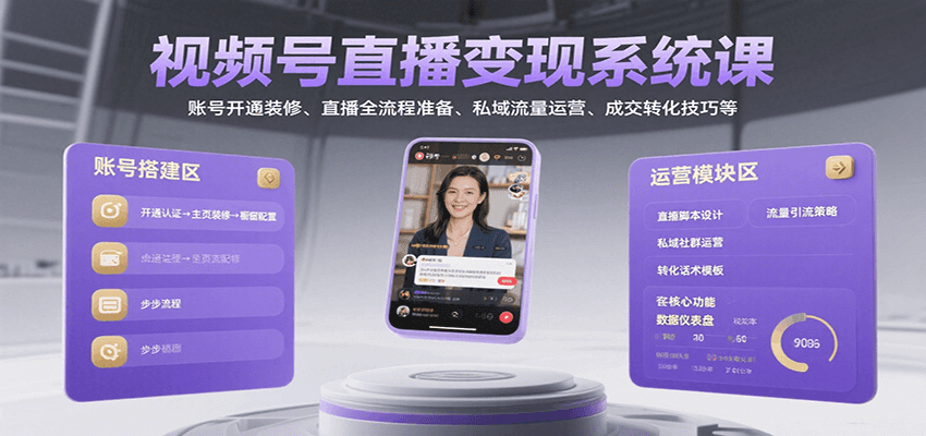 视频号直播变现系统课，账号开通装修、直播全流程准备、私域流量运营、成交转化技巧等网络赚钱,项目资源网,副业资源网,兼职项目,网赚课程-副业赚钱-互联网创业-独家轻创IP小蜜蜂网创