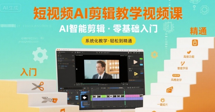 短视频AI剪辑教学视频课，入门到精通网络赚钱,项目资源网,副业资源网,兼职项目,网赚课程-副业赚钱-互联网创业-独家轻创IP小蜜蜂网创