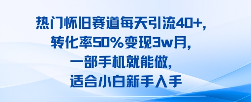 热门怀旧赛道每天引流40+，转化率50%月变现3w，一部手机就能做，适合小白新手入手网络赚钱,项目资源网,副业资源网,兼职项目,网赚课程-副业赚钱-互联网创业-独家轻创IP小蜜蜂网创