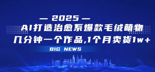 AI打造治愈系爆款毛绒萌物，几分钟一个作品，1 个月卖货 1w+网络赚钱,项目资源网,副业资源网,兼职项目,网赚课程-副业赚钱-互联网创业-独家轻创IP小蜜蜂网创