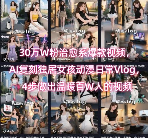 30万W粉治愈系爆款视频，AI复刻独居女孩动漫日常Vlog，4步做出温暖百W人的视频网络赚钱,项目资源网,副业资源网,兼职项目,网赚课程-副业赚钱-互联网创业-独家轻创IP小蜜蜂网创