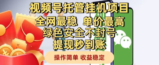 视频号托管挂G项目全网最稳，单价最高，绿色安全不封号提现秒到账，操作简单，收益稳定【揭秘】网络赚钱,项目资源网,副业资源网,兼职项目,网赚课程-副业赚钱-互联网创业-独家轻创IP小蜜蜂网创
