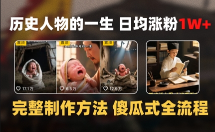 历史人物的一生 日均涨粉1W+，完整制作方法 傻瓜式全流程网络赚钱,项目资源网,副业资源网,兼职项目,网赚课程-副业赚钱-互联网创业-独家轻创IP小蜜蜂网创