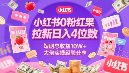 小红书0粉红果短剧拉新日入4位，数短剧总收益10W+大佬实操经验分享网络赚钱,项目资源网,副业资源网,兼职项目,网赚课程-副业赚钱-互联网创业-独家轻创IP小蜜蜂网创