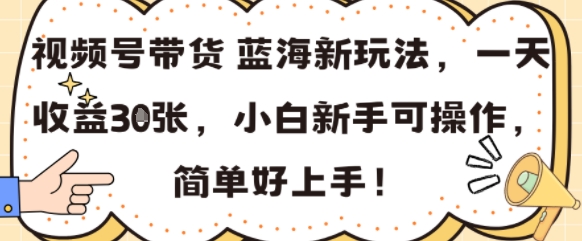 视频号带货蓝海新玩法，一天收益3张，小白新手可操作，简单好上手!网络赚钱,项目资源网,副业资源网,兼职项目,网赚课程-副业赚钱-互联网创业-独家轻创IP小蜜蜂网创