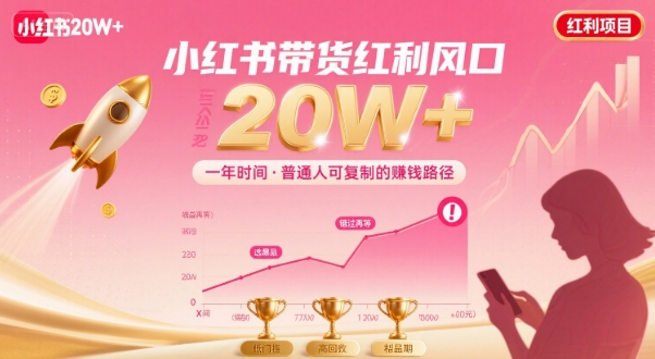 一年时间靠小红书带货项目年入20w+，最不能错的大红利项目网络赚钱,项目资源网,副业资源网,兼职项目,网赚课程-副业赚钱-互联网创业-独家轻创IP小蜜蜂网创