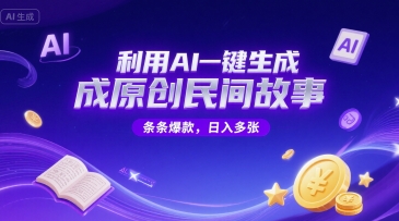 利用AI一键生成原创民间故事，无限制生成，条条爆款，日入多张网络赚钱,项目资源网,副业资源网,兼职项目,网赚课程-副业赚钱-互联网创业-独家轻创IP小蜜蜂网创