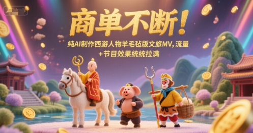 商单不断！纯AI制作西游人物羊毛毡版文旅MV，流量+节目效果统统拉满网络赚钱,项目资源网,副业资源网,兼职项目,网赚课程-副业赚钱-互联网创业-独家轻创IP小蜜蜂网创