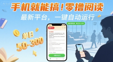 手机就能搞！零撸阅读挂G，最新平台，一键自动运行，随时随地挣，单日50-3张+【揭秘】网络赚钱,项目资源网,副业资源网,兼职项目,网赚课程-副业赚钱-互联网创业-独家轻创IP小蜜蜂网创