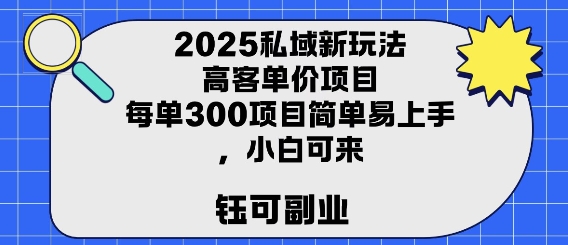2025私域新玩法高客单价，每单3张操作简单，小白可轻松上手网络赚钱,项目资源网,副业资源网,兼职项目,网赚课程-副业赚钱-互联网创业-独家轻创IP小蜜蜂网创