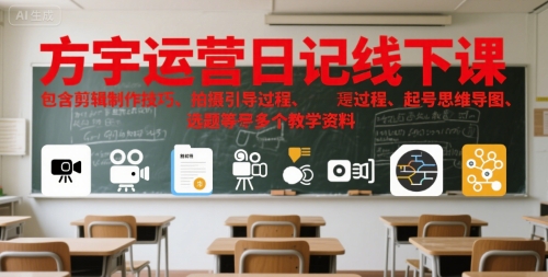 方宇运营日记线下课，包含剪辑制作技巧、拍摄引导过程、起号思维导图、选题等多个教学资料网络赚钱,项目资源网,副业资源网,兼职项目,网赚课程-副业赚钱-互联网创业-独家轻创IP小蜜蜂网创
