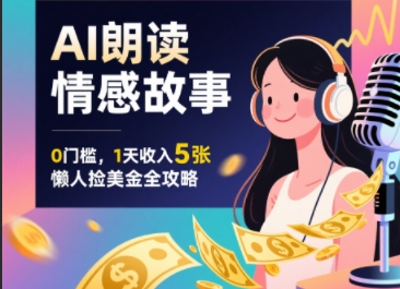 Ai朗读情感故事，0门槛，1天收入5张，每天10分钟，懒人捡美金全攻略网络赚钱,项目资源网,副业资源网,兼职项目,网赚课程-副业赚钱-互联网创业-独家轻创IP小蜜蜂网创