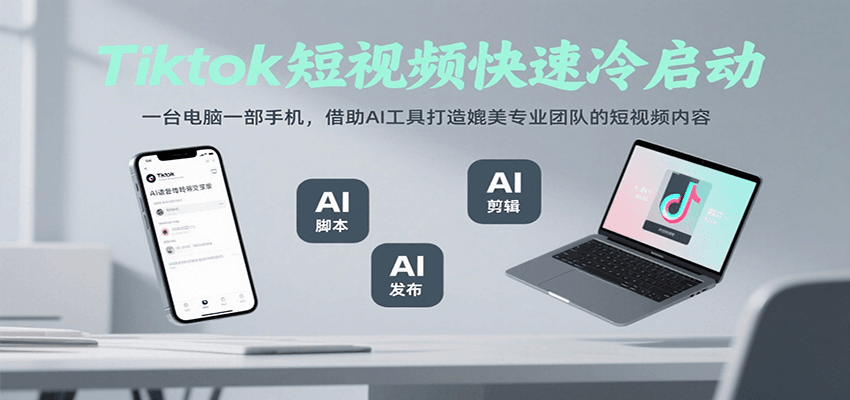 Tiktok短视频快速冷启动，一台电脑一部手机，借助AI工具打造媲美专业团队的短视频内容网络赚钱,项目资源网,副业资源网,兼职项目,网赚课程-副业赚钱-互联网创业-独家轻创IP小蜜蜂网创