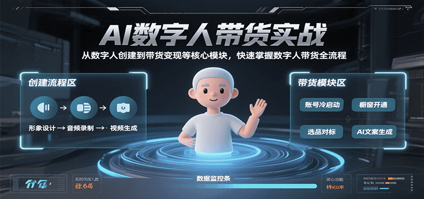 AI数字人带货实战，从数字人创建到带货变现各核心模块，快速掌握全流程网络赚钱,项目资源网,副业资源网,兼职项目,网赚课程-副业赚钱-互联网创业-独家轻创IP小蜜蜂网创