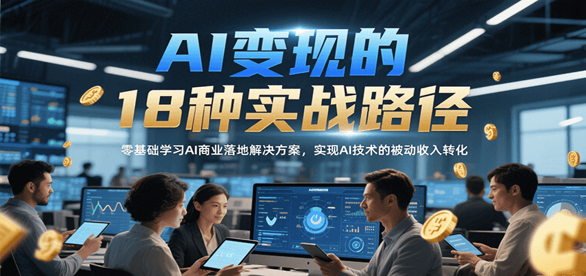 AI变现的18种实战路径，零基础学习AI商业落地解决方案，实现AI技术的被动收入转化网络赚钱,项目资源网,副业资源网,兼职项目,网赚课程-副业赚钱-互联网创业-独家轻创IP小蜜蜂网创