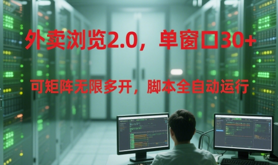 外卖浏览2.0，单窗口30+可矩阵无限多开，脚本全自动运行【揭秘】网络赚钱,项目资源网,副业资源网,兼职项目,网赚课程-副业赚钱-互联网创业-独家轻创IP小蜜蜂网创