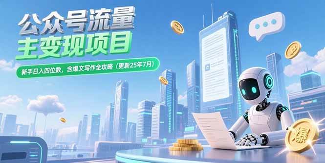 （15412期）公众号流量主变现项目，新手日入四位数，含爆文写作全攻略(更新25年7月)网络赚钱,项目资源网,副业资源网,兼职项目,网赚课程-副业赚钱-互联网创业-独家轻创IP小蜜蜂网创
