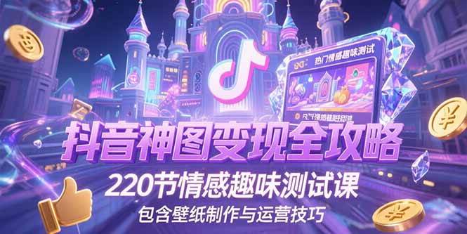 （15264期）抖音神图变现全攻略，220节情感趣味测试课，包含壁纸制作与运营技巧网络赚钱,项目资源网,副业资源网,兼职项目,网赚课程-副业赚钱-互联网创业-独家轻创IP小蜜蜂网创