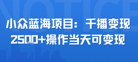 小众蓝海项目，千播变现2.5k+操作当天可变现网络赚钱,项目资源网,副业资源网,兼职项目,网赚课程-副业赚钱-互联网创业-独家轻创IP小蜜蜂网创