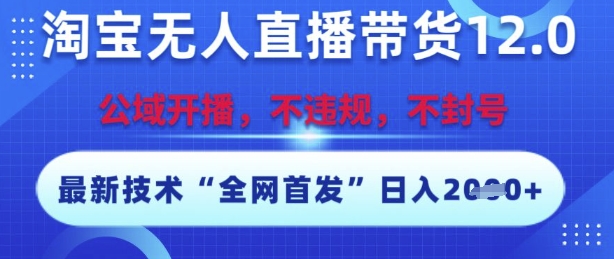 淘宝无人直播带货12.0，最新技术，不封号，不违规，操作简单，开播爆单，日入多张【揭秘】网络赚钱,项目资源网,副业资源网,兼职项目,网赚课程-副业赚钱-互联网创业-独家轻创IP小蜜蜂网创