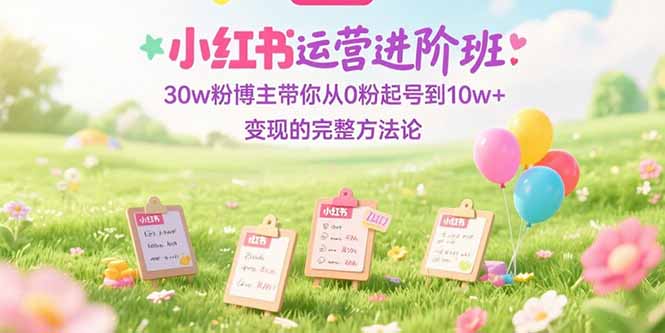 小红书运营进阶班：30w粉博主带你从0粉起号到10w+变现的完整方法论网络赚钱,项目资源网,副业资源网,兼职项目,网赚课程-副业赚钱-互联网创业-独家轻创IP小蜜蜂网创