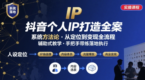 抖音个人IP系统落地实操大课，实操课程，辅助落地网络赚钱,项目资源网,副业资源网,兼职项目,网赚课程-副业赚钱-互联网创业-独家轻创IP小蜜蜂网创