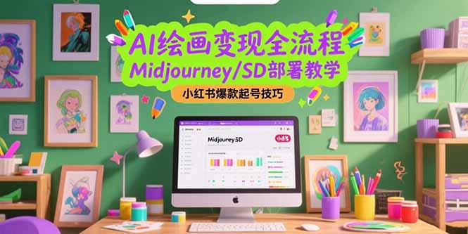 AI绘画变现全流程，Midjourney/SD部署教学，小红书爆款起号技巧网络赚钱,项目资源网,副业资源网,兼职项目,网赚课程-副业赚钱-互联网创业-独家轻创IP小蜜蜂网创