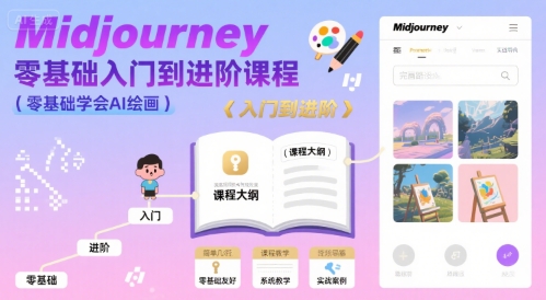 midjourney零基础入门到进阶课程，零基础学会AI绘画网络赚钱,项目资源网,副业资源网,兼职项目,网赚课程-副业赚钱-互联网创业-独家轻创IP小蜜蜂网创