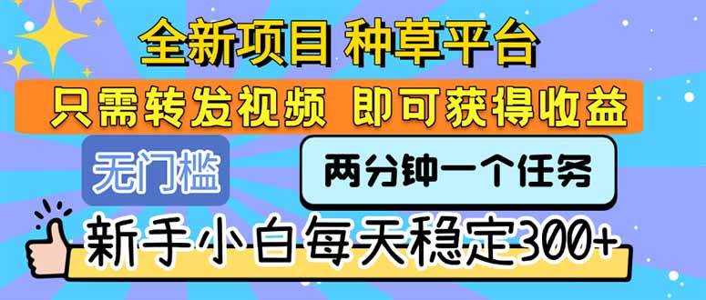 （15413期）全新项目 种草平台 只需要转发任务视频 即可获得收益 新手小白每天300+网络赚钱,项目资源网,副业资源网,兼职项目,网赚课程-副业赚钱-互联网创业-独家轻创IP小蜜蜂网创