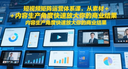 短视频矩阵运营体系课，从素材+内容生产角度快速放大你的商业结果网络赚钱,项目资源网,副业资源网,兼职项目,网赚课程-副业赚钱-互联网创业-独家轻创IP小蜜蜂网创