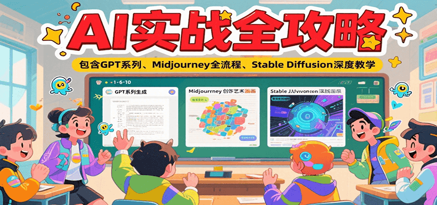 AI实战全攻略，包含GPT系列、Midjourney全流程、Stable Diffusion深度教学网络赚钱,项目资源网,副业资源网,兼职项目,网赚课程-副业赚钱-互联网创业-独家轻创IP小蜜蜂网创