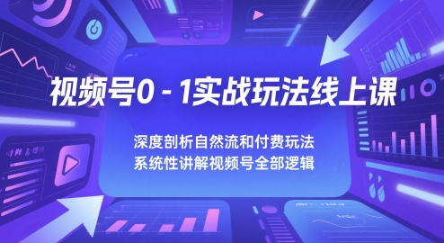 视频号0-1实战玩法线上课，深度剖析自然流和付费玩法，统性讲解视频号全部逻辑网络赚钱,项目资源网,副业资源网,兼职项目,网赚课程-副业赚钱-互联网创业-独家轻创IP小蜜蜂网创