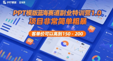 PPT模版蓝海赛道副业特训营1.0，项目非常简单粗暴，客单价可以高到150-200网络赚钱,项目资源网,副业资源网,兼职项目,网赚课程-副业赚钱-互联网创业-独家轻创IP小蜜蜂网创