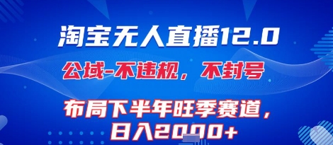 淘宝无人直播12.0，不封号，不违规，布局下半年旺季赛道，日入1k+(独家技术)【揭秘】网络赚钱,项目资源网,副业资源网,兼职项目,网赚课程-副业赚钱-互联网创业-独家轻创IP小蜜蜂网创