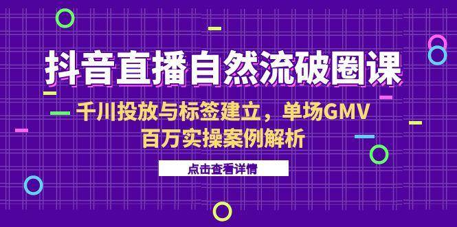 （15136期）抖音直播自然流破圈课-6月，千川投放与标签建立，单场GMV百万实操案例解析网络赚钱,项目资源网,副业资源网,兼职项目,网赚课程-副业赚钱-互联网创业-独家轻创IP小蜜蜂网创