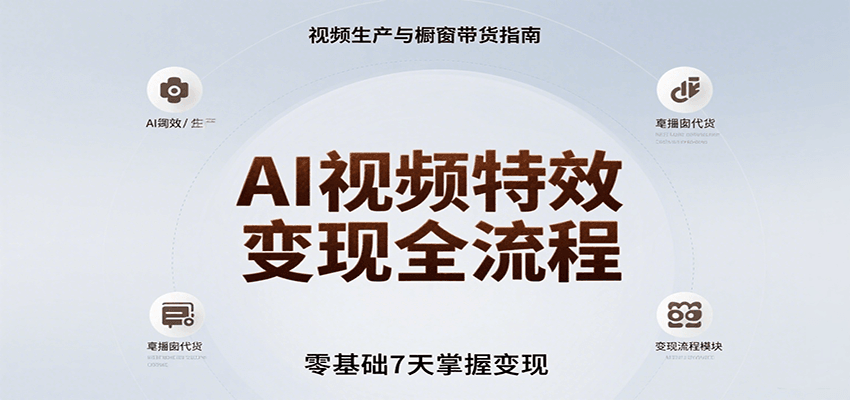 AI视频特效变现全流程，零基础7天掌握视频生产到橱窗带货变现网络赚钱,项目资源网,副业资源网,兼职项目,网赚课程-副业赚钱-互联网创业-独家轻创IP小蜜蜂网创