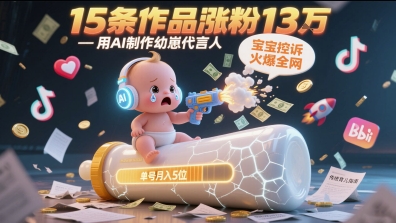 用AI制作幼崽代言人，宝宝的控诉火爆全网，15条作品涨粉13W，单号月入5位数实操教程网络赚钱,项目资源网,副业资源网,兼职项目,网赚课程-副业赚钱-互联网创业-独家轻创IP小蜜蜂网创