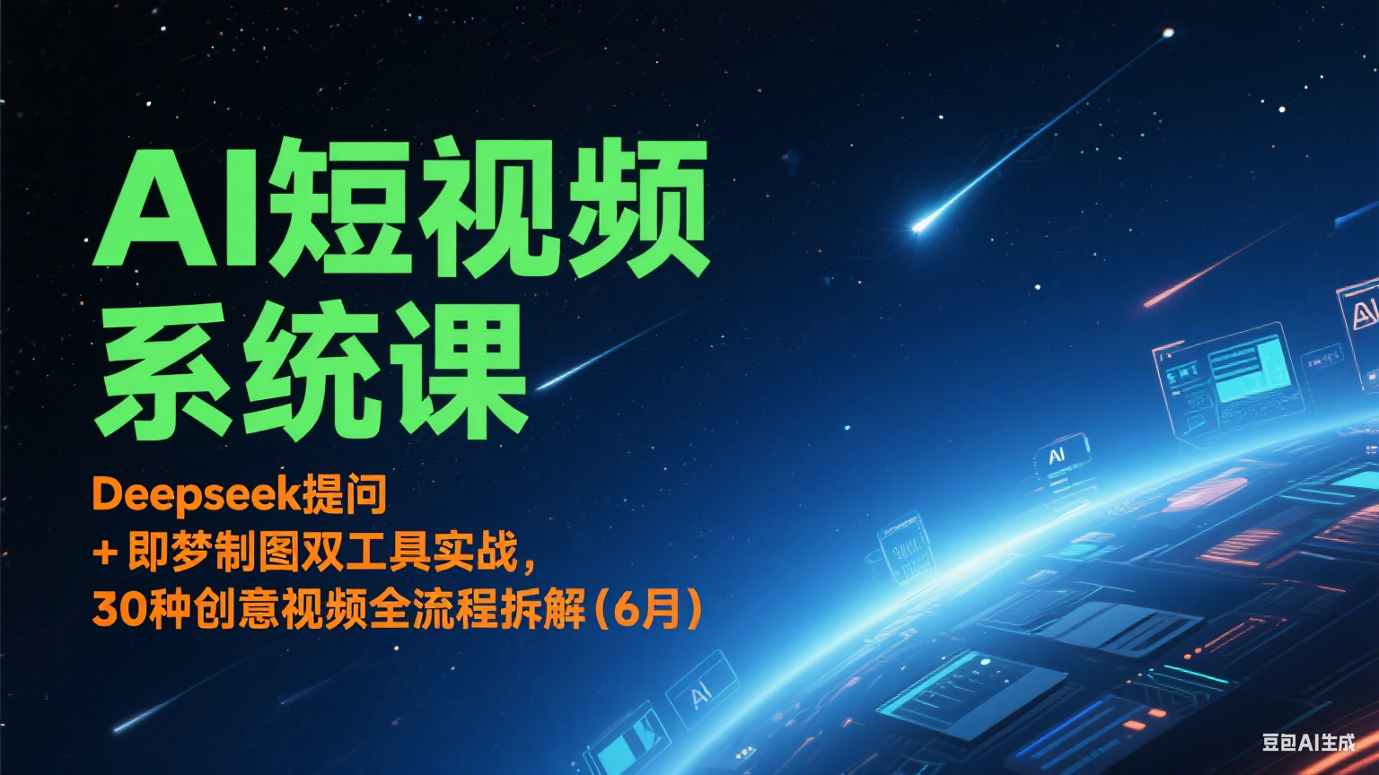 AI短视频系统课：Deepseek提问 + 即梦制图双工具实战，30种创意视频全流程拆解(6月)网络赚钱,项目资源网,副业资源网,兼职项目,网赚课程-副业赚钱-互联网创业-独家轻创IP小蜜蜂网创