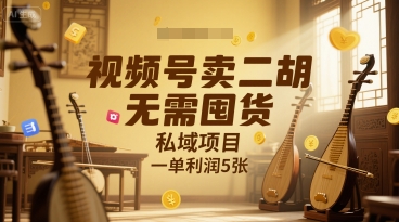 视频号卖二胡，无需囤货，私域项目，一单利润5张网络赚钱,项目资源网,副业资源网,兼职项目,网赚课程-副业赚钱-互联网创业-独家轻创IP小蜜蜂网创