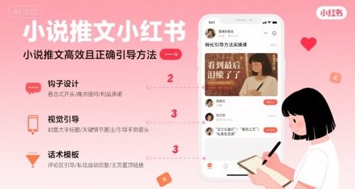 小说推文小红书高转化引导方法实操课，小说推文高效且正确引导方法网络赚钱,项目资源网,副业资源网,兼职项目,网赚课程-副业赚钱-互联网创业-独家轻创IP小蜜蜂网创