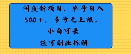 闲鱼玩法单号日收入5张+ 多号无上限 操作简单几乎零门槛网络赚钱,项目资源网,副业资源网,兼职项目,网赚课程-副业赚钱-互联网创业-独家轻创IP小蜜蜂网创