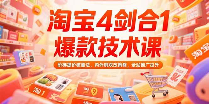 （15415期）淘宝4剑合1爆款技术课，阶梯提价破量法，内外销双改策略，全站推广拉升网络赚钱,项目资源网,副业资源网,兼职项目,网赚课程-副业赚钱-互联网创业-独家轻创IP小蜜蜂网创